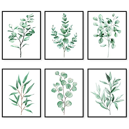Salbeigrünes Dekor Raum Botanische Pflanze Wandkunst Drucke Eukalyptus Drucke mit grünen Blättern Aquarell Wandposter Boho Wanddekoration Minimalistische Wandkunst für Bauernhaus Wohnzimmer von Saierimu