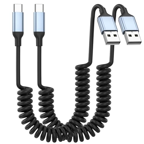USB C Spiralkabel Kurz USBC Android Auto Kabel für iPhone 15 16 Pro Max, 2 Stück [30CM-1M] PD3.0 USB auf USBC Ladekabel Auto Kurz für CarPlay Kompatibel mit Samsung Galaxy S24 S23 von Sailift