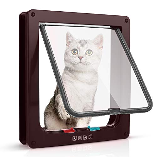 Sailnovo Katzenklappe 4-Way Magnetic Lock hundeklappe Haustiertüre Cat Flap 19 * 20 * 5.5cm Dog Cat Pet Door Flap Easy Install with Telescopic Frame with Heavy Duty Quiet Magnetic Frame, M braun… von Sailnovo