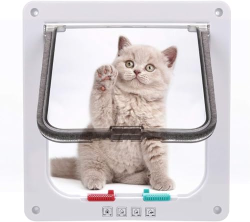 Sailnovo Katzenklappe 4-Way Magnetic Lock hundeklappe Haustiertüre Cat Flap 19 * 20 * 5.5cm Dog Cat Pet Door Flap Easy Install with Telescopic Frame with Heavy Duty Quiet Magnetic Frame, M weiß… von Sailnovo