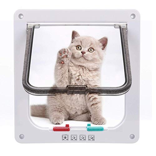 Sailnovo Katzenklappe 4-Way Magnetic Lock hundeklappe Haustiertüre Cat Flap große， 23.5*25*5.5cm Dog Cat Pet Door Flap Easy Install with Telescopic Frame with Heavy Duty Quiet Magnetic Frame, L weiß… von Sailnovo