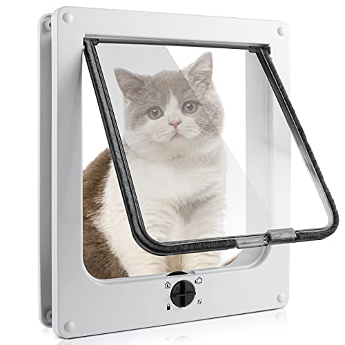 Sailnovo Katzenklappe 4-Way Magnetic Lock hundeklappe Haustiertüre Cat Flap große， 27.5*24*6cm Dog Cat Pet Door Flap Easy Install with Telescopic Frame with Heavy Duty Quiet Magnetic Frame, L Weiß von Sailnovo