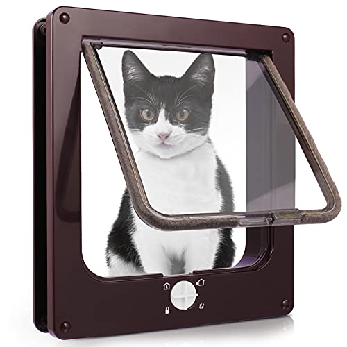 Sailnovo Katzenklappe 4-Way Magnetic Lock hundeklappe Haustiertüre Cat Flap große， 27.5*24*6cm Dog Cat Pet Door Flap Easy Install with Telescopic Frame with Heavy Duty Quiet Magnetic Frame, L braun von Sailnovo