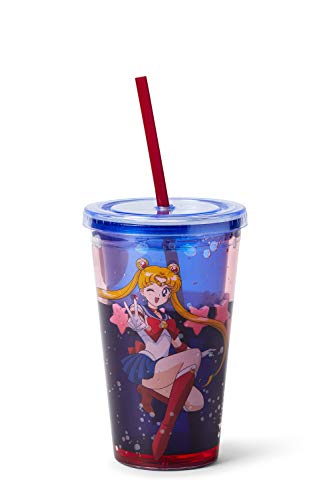 Sailor Moon Confetti Plastic Tumbler Cup with Lid & Straw | Holds 16 Ounces von Just Funky