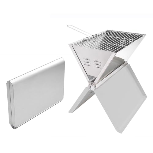 Edelstahl Klappbarer Grill 3-5 People Campinggrill Holzkohle Edelstahl 36,5*25,5*4,5cm Tragbarer Holzkohlegrill mit Faltbarem Design Herausnehmbarem,Silber Leichter Tragbarer Campinggrill für Camping von SailorMoon
