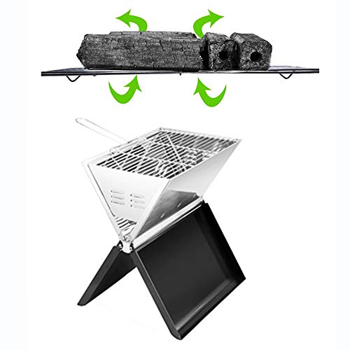 Edelstahl Klappbarer Grill 3-5 People Campinggrill Holzkohle Edelstahl 36,5 * 25,5 * 4,5cm Tragbarer Holzkohlegrill mit Faltbarem Design Herausnehmbarem, Leichter Tragbarer Campinggrill für Camping von SailorMoon