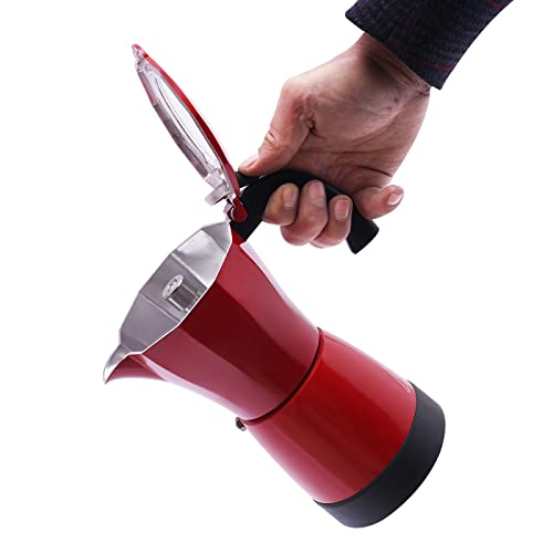 Elektrischer Espressokocher 480W Espressokocher 300ml Elektrische Italienische Kaffeemaschine mit 360° drehbarer Basis Sicherheitsventil, 10.2*19.5cm Elektrischer Espresso-Kocher für Büro, Rot von SailorMoon