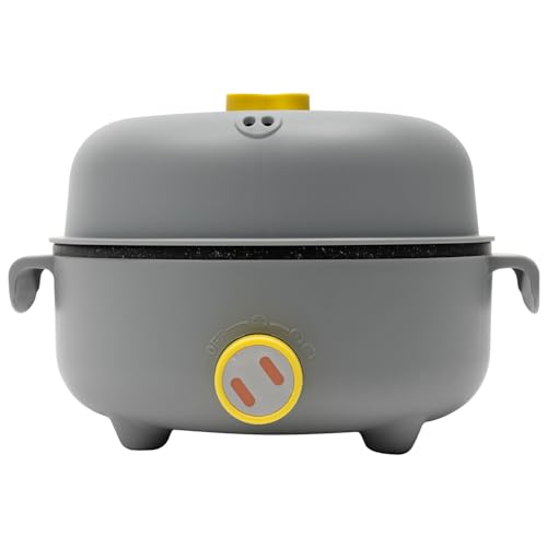 Schneller Ramen Kocher Elektrischer Dampfkocher 2.2L Tragbare Mini Antihaft Multikocher 300W/600W Elektrische Hot Pot mit Dampfgarer Überhitzungsschutz,Graugelb Elektrische Hot Pot für 1-2 Personen von SailorMoon