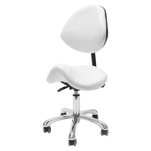 Verstellbarer Sattelhocke (90kg) Verstellbarer Stuhl für Salon Schönheit Sattelstuhl Sattel Drehhocker Höhenverstellbar Schönheitsmassage Zuhause Büro Ergonomischer Rückenlehne Weißer von SailorMoon