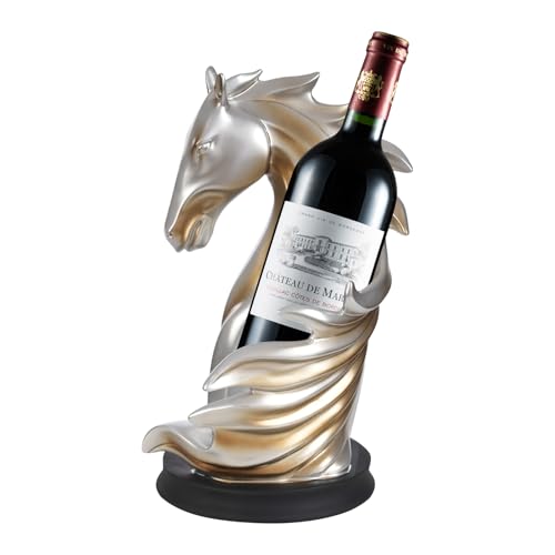 Weinflaschenhalter Dekor Pferdekopf Durchmesser 7.2cm Elegante Weinregalhalter 17 * 30cm Weinregal Pferd mit Rutschfester Basis, Pferd Statue Weinregal für Weinliebhaber, Geschenk, Silber+Gold von SailorMoon