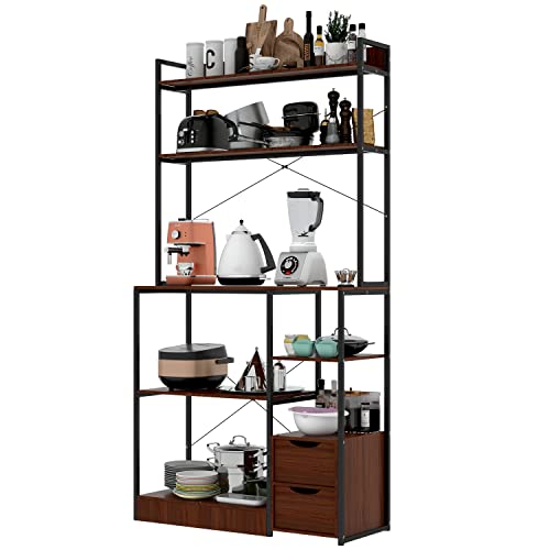 5 Tier with 2 Storage Cabinets Metal Kitchen Baker's Rack, Microwave Storage Rack Oven Stand with Wine Storage Organiser Workstation, Particleboard Kitchen Shelf von Saimly