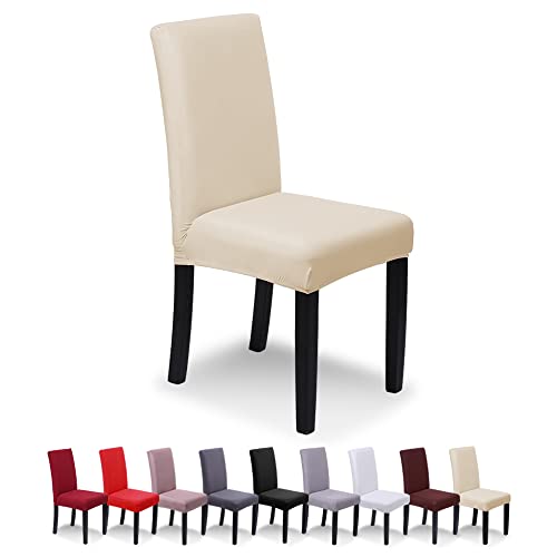 SaintderG® Stuhlhussen 4 Stück Elastische Moderne Beschützer Stuhlhussen, Hochzeit Partys Bankett Deko, bi-Elastic Spannbezug, sehr pflegeleicht und langlebig Universal (Beige, 4 Stück). von SaintderG