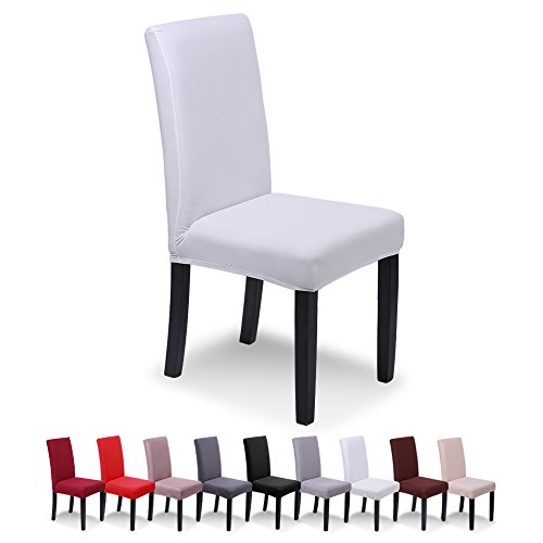 SaintderG® Stuhlhussen 4 Stück Elastische Moderne Beschützer Stuhlhussen, Hochzeit Partys Bankett Deko, bi-Elastic Spannbezug, sehr pflegeleicht und langlebig Universal (Weiß, 4 Stück). von SaintderG