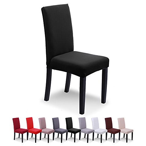SaintderG® Stuhlhussen 6 Stück Elastische Moderne Beschützer Stuhlhussen, Hochzeit Partys Bankett Deko, bi-Elastic Spannbezug, sehr pflegeleicht und langlebig Universal(Schwarz, 6 Stück). von SaintderG