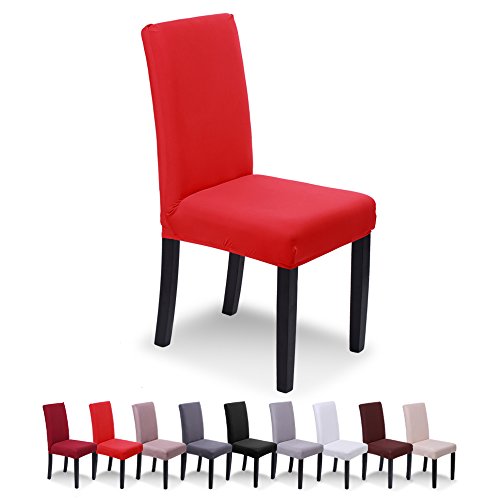 SaintderG® Stuhlhussen 6 Stück Elastische Moderne Beschützer Stuhlhussen, Hochzeit Partys Bankett Deko, bi-Elastic Spannbezug, sehr pflegeleicht und langlebig Universal (Rot, 6 Stück). von SaintderG