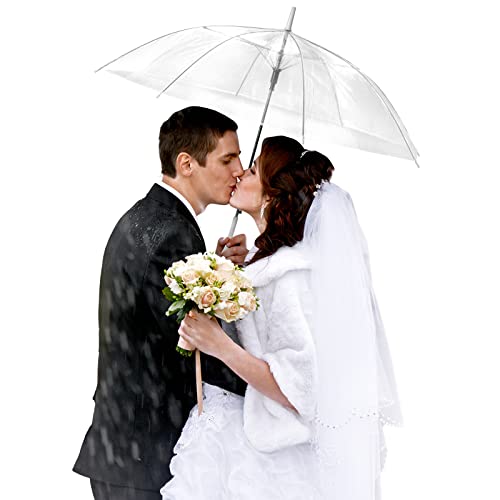 Saintrygo Hochzeitsschirme mit J-Hakengriff, winddicht, große Blasen-Regenschirme für Erwachsene und Kinder, transparent, 20 Stück von Saintrygo