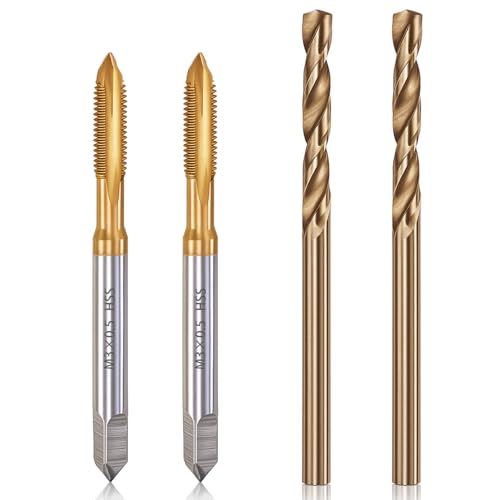 Saipe Metrisches Gewindebohrer- und Bohrer-Set, 2 Stück M3 × 0,5 HSS 6542 Spiralgewindebohrer und 2 Stück 2,5 mm M35 HSS Spiralbohrer Kobaltbohrer-Set, Maschinenschraubgewindebohrer-Set von Saipe
