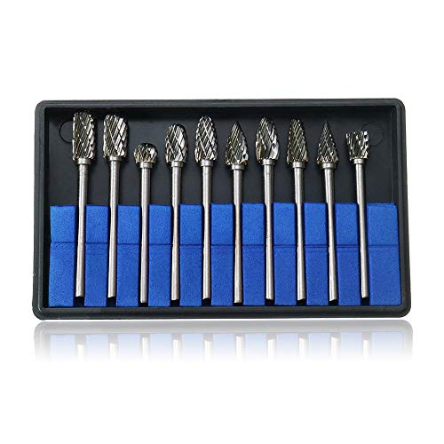 Saipor 10 Stk Hartmetall Frässtifte Set 3mm Schaft Carving Fräser Set Rotary Burr Set Doppelschnitt Raspel Set für Holz Metall Steinschnitzen, Gravieren, Bohren Tools von Saipor