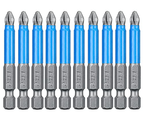 Saipor 10Stück 65mm kreuz Lang Schraubendreher Bit Set, PH2 Bit Magnetische Schlagschrauber Bits, 1/4" Sechskantschaft schrauber Bitsatz für Akkuschrauber von Saipor