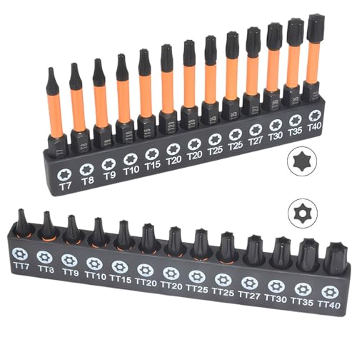 Saipor 26 Stück Torx Bit set, Torx Schraubendreher Bits Set Set T7-T40, Magnetischer S2 Stahl Schlagschrauber Bohrer,1/4" Sechskantschaft Sternenkopf Bit Set, 25mm und 50mm lange Bohrer von Saipor