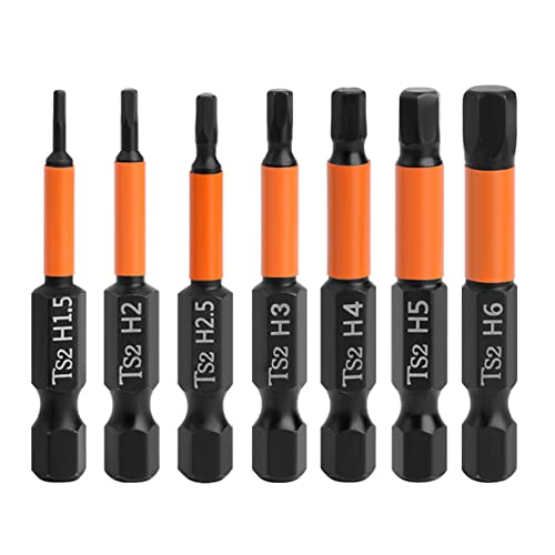 Saipor 7 Stück 50mm Hex Schraubendreher Bits Set 1/4 Zoll Sechskantschaft Bit-Set S2 Stahl Sechskantkopf-Bohrer-Bit-Set Magnetischen Hexagon Head Schraubendreher Bit Set (H1.5-H6) von Saipor