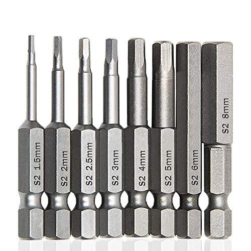 Saipor 8 Stück Hex Schraubendreher Bits Set Magnetische 1/4 Zoll Sechskantschaft Sechskantkopf-Bohrer-Bit-Set S2-Legierung Stahl Hexagon Schraubendreher Bit Set 50mm Länge (H1.5-H8) von Saipor