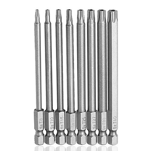 Saipor 8 Stück T8-T40 Torx Schraubendreher Set Magnetische Torx Bits Schraubendreher Set S2 Stahl 1/4 Zoll Sechskant Schaft Torx Schraubendreher Bits (100mm Lange) von Saipor