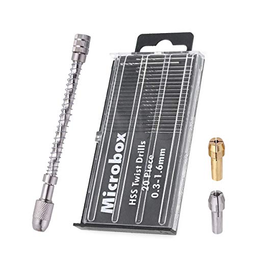 Saipor Mini Handbohrer Bohrmaschine Set Pin Vise + 20 Stück Handbohr Spiralbohrer 0.3-1.6mm Mikrobohrer Set + 2pcs Mikro-Bohrfutter für DIY Drilling, Model Making, Handbohrmaschine Metal Wood von Saipor