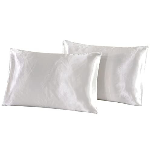 Saisiyiky 2 Stück Kissenbezug 40x60 cm Satin Pillowcase，40x80 cm Kissen Bezug Kissenhülle für Haar und Haut ähnlich wie Seide (40x60cm, weiß) von Saisiyiky