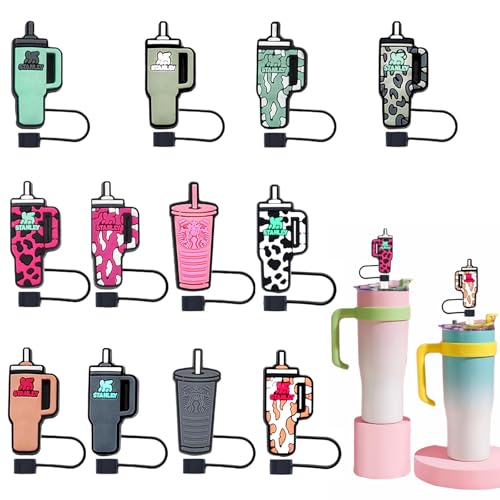 12 Strohhalm Abdeckung,Traw Cover Cap for Stanley Cup,Straw Cover Caps,Trinkhalme Plastik Silikon Strohhalme Abdeckung,Reusable Straw tips Lids Dust-Proof Topper for Water Bottle von Saituo Home