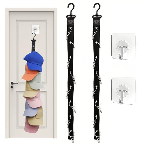 2 Stück Black Cap Holder, Cap Halterung Wand Kappenhalter für Baseballkappen with 8 Clips, Selbstklebende Hut Organizer with 2 Hooks Self Adhesive, Mützenhalter for Baseball Caps, Krawatten von Saituo Home