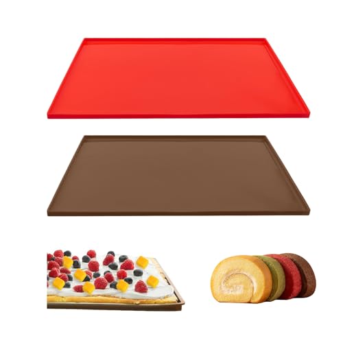 2 Stücke Backmatte,30.5 * 25.8 * 1cm Silikon Backmatte Backofen Dauerbackmatte Backutensilien Silikon Backform Unterlage Plätzchen Backen (rot,schokoladenfarben) von Saituo Home