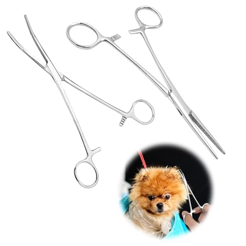 2 Stücke Piercing Zange,12.5cm Klemmzange Piercing Zange Zum öffnen,Klemme Krankenschwester,Gerade und Gebogene Köpfe,Katzen und Hunde Haar Pinzette,Schraubzwinge Sägezahndesign Anti-Rutsch von Saituo Home