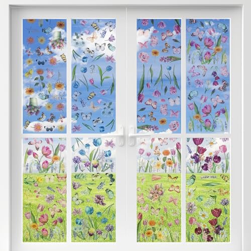 9 Stücke Kinder Fensterbilder Sommer Statisch und Doppelseitige Wiederverwendbare,9 Blätter Fensterbilder mit Blumen Schmetterlinge für Fensterdeko,Geeignet zur Dekoration von Cafés und Kindergärten von Saituo Home
