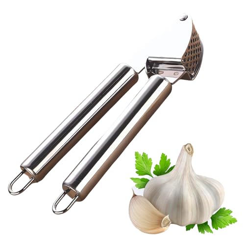 Knoblauchpresse Knoblauchpresse Edelstahl Knoblauchschäler Knoblauchschneider Garlic Press 270° Flexibles Offnen Und Schließe Kitchen Aid KüChenhelfe mit Knoblauchschäler und Bürste von Saituo Home
