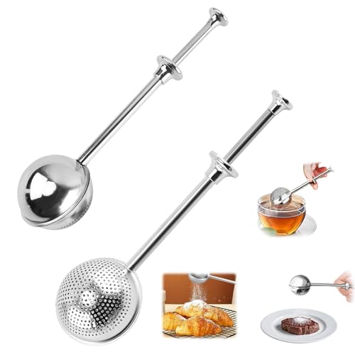 Saituo Home 2 Stück Teezange für Losen Tee Teeei für Losen Tee Teesieb Edelstahl Tea Infuser Skalierbar Matcha Sieb Push Typ Sieb Gewürze Kräuter Teekanne Glas Feinmaschiger Teefilter von Saituo Home