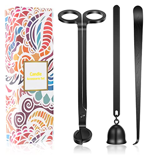 Saiveina 3-in-1 Kerzen-Zubehör-Set, Kerzen-Dochtschneider, Dochtlöffel, Kerzenlöscher, Kerzenpflegeset mit Geschenkpaket für Kerzenliebhaber (schwarz) von Saiveina