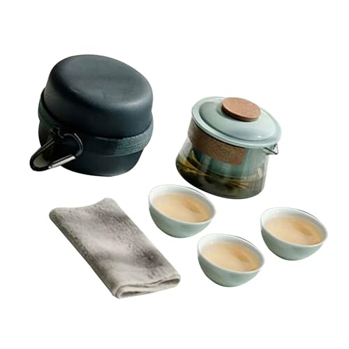 Gongfu Teeservice aus Keramik, tragbares Reise-Tee-Set mit Teekanne, Teetassen, Handtuch, Reisetasche, geeignet für Reisen, Zuhause, Outdoor, Büro von Saiyana