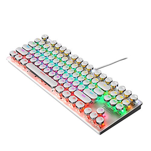 Saiyana Tastatur, 87 Tasten, grün, Punk, mechanische Tastatur, Metall-Panel, runde Tastatur, RGB-LED-Hintergrundbeleuchtung, USB-Tastatur für Laptop von Saiyana