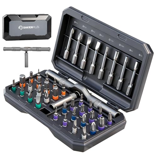 Sakerplus Verbessertes 42-in-1-Magnetschraubendreher-Set, Ratschen-Schraubendreher-Set, abnehmbarer multifunktionaler Griff und 40 Stück in Aufbewahrungskoffer für Elektronik, Möbel, Heimwerker (grau) von SakerPlus