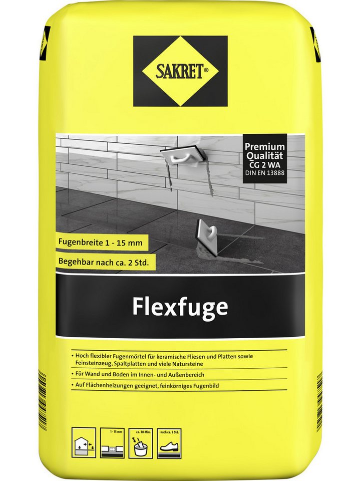 Sakret Fugenmörtel SAKRET Flexfuge 1 - 15 mm zementgrau 15 kg von Sakret
