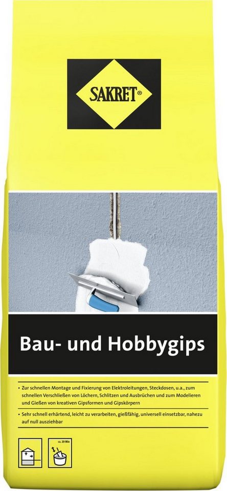 Sakret Gipsputz Sakret Bau- und Hobbygips 1,5 kg Beutel weiß von Sakret