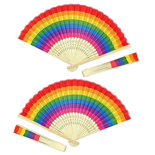 SaktopDeco Regenbogen Faltfächer Pride Fan Regenbogen Handheld Fan Kleine chinesische Fans Bambus Fächer Stoff Faltfächer Tanzen Fan Basteln Fan von SaktopDeco