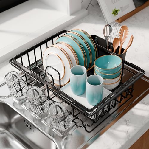 Sakugi Abtropfgestell Geschirr für die Spüle – Ausziehbares Geschirrabtropfgestell aus rostfreiem Stahl, Küchen-Geschirr Abtropfständer mit Besteckhalter, 39.0-59.0 x 25.0 x 7.5 cm, Schwarz Sakugi Abtropfgestell Geschirr für die Spüle – Ausziehbares Geschirrabtropfgestell aus rostfreiem Stahl, Küchen-Geschirr Abtropfständer mit Besteckhalter, 39.0-59.0 x 25.0 x 7.5 cm, Schwarz von Sakugi