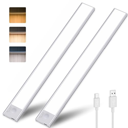 40CM Dimmbar Unterbauleuchte Küche LED, Neu Aufgerüstet 146LED Licht Bewegungsmelder Batterie, USB Aufladbar batteriebetriebene lampen, Schrankbeleuchtung Sensor Licht für Küche, Schlafzimmer, Treppe von Sakulight