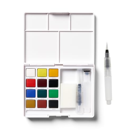SAKURA Koi Watercolor Pocket Box mit 12 Wasserfarben | Plein-Air-Aquarell-Set mit Wasserpinsel, Palette und Schwamm von SAKURA