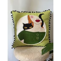 Getuftetes Dekokissen, Schwarze Katze Kunst, Dekorativer Kissenbezug, Geschenk Für Sie von SakuraPunchDesign