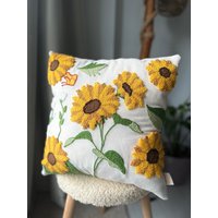 Sonnenblumen Punch Needle Kissenbezug, Dekorativer Blumenkissenbezug, Geschenk Für Sie von SakuraPunchDesign