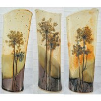 Vintage Mcm Steinzeug Keramik Vase Bäume Braun 10, 5" Hoch Signiert Mkb Mid Century, Mid-Century Dekor, 1970Er Jahre, Wohndekor, Century Décor von SakuraVintageShop