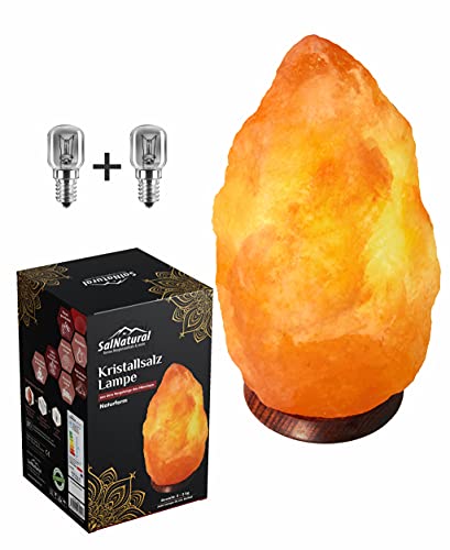 SalNatural Salzlampe 2-3 kg (bekannt als Himalaya Salz) aus der Salt Range Pakistan auf einem Holzsockel incl. 1.5m Kabel mit Lampenfassung & Schalter + 2x Glühbirnen 15W und Premium Geschenkbox von SalNatural Reines Bergkristallsalz & mehr